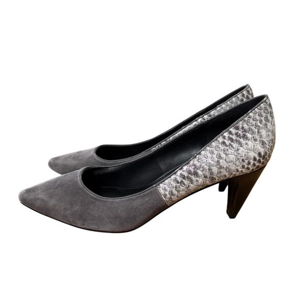 Revolve x LOGO 10 Vintage y2k Suede and Snakeskin Leather Pumps Cone Heel Gray - Picture 3 of 6